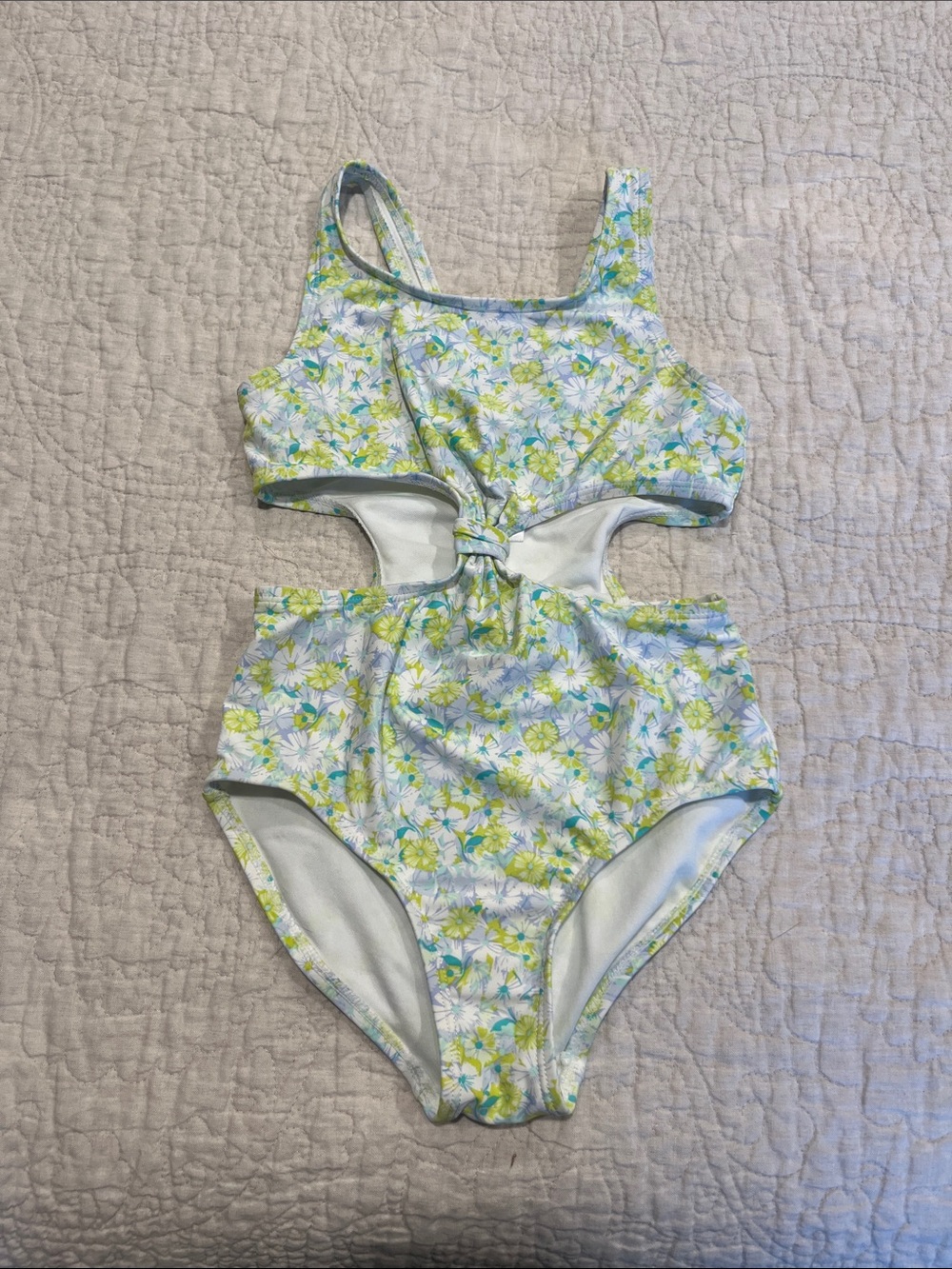 Oshkosh Floral Cutout One-Piece Swimsuit in Light Blue & Lime